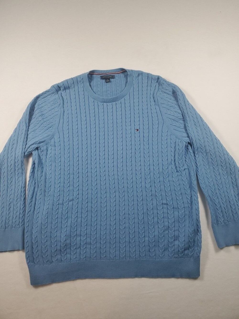 Tommy Hilfiger Size XXL Sweater Crewneck Light Blue Cable Knit